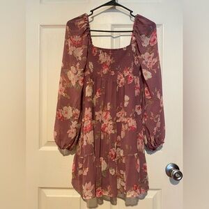 Altar'd State Mauve Floral Long Sleeve Dress